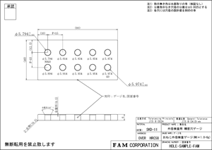 公差下限・中央・上限をチェックできるゲージの製図例