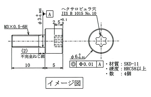 特注ヘクサロビュラ穴付きねじ（イメージ図）